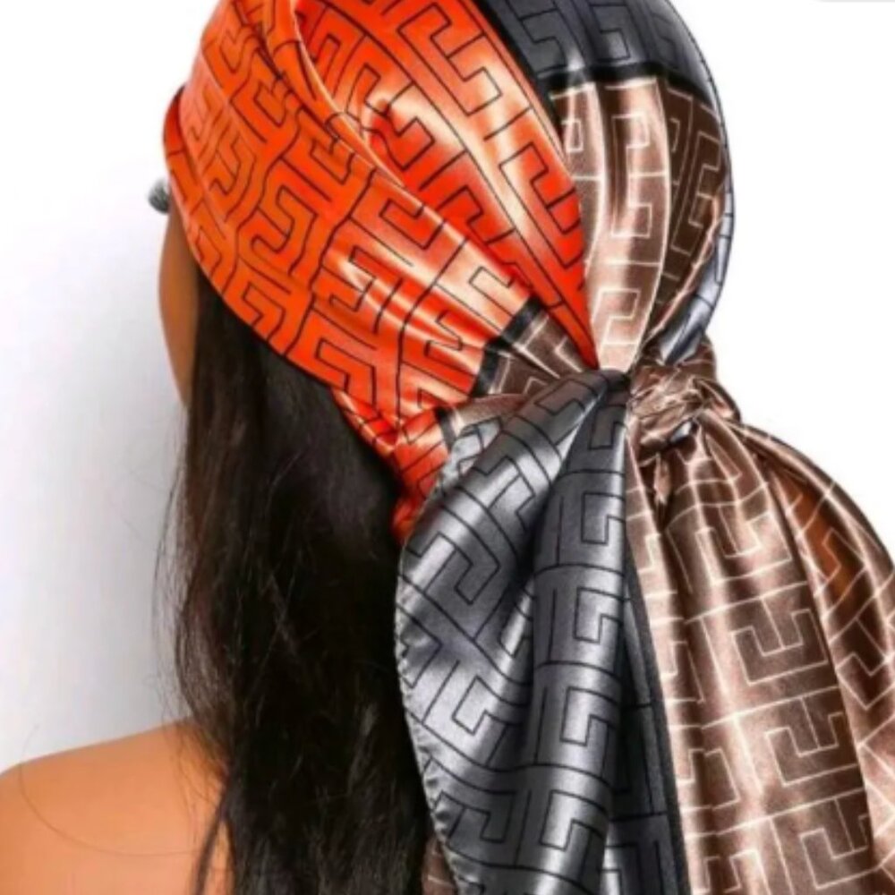 Geometric Satin Head Scarf/Hair Wrap/Scarf/Handbag Accessory